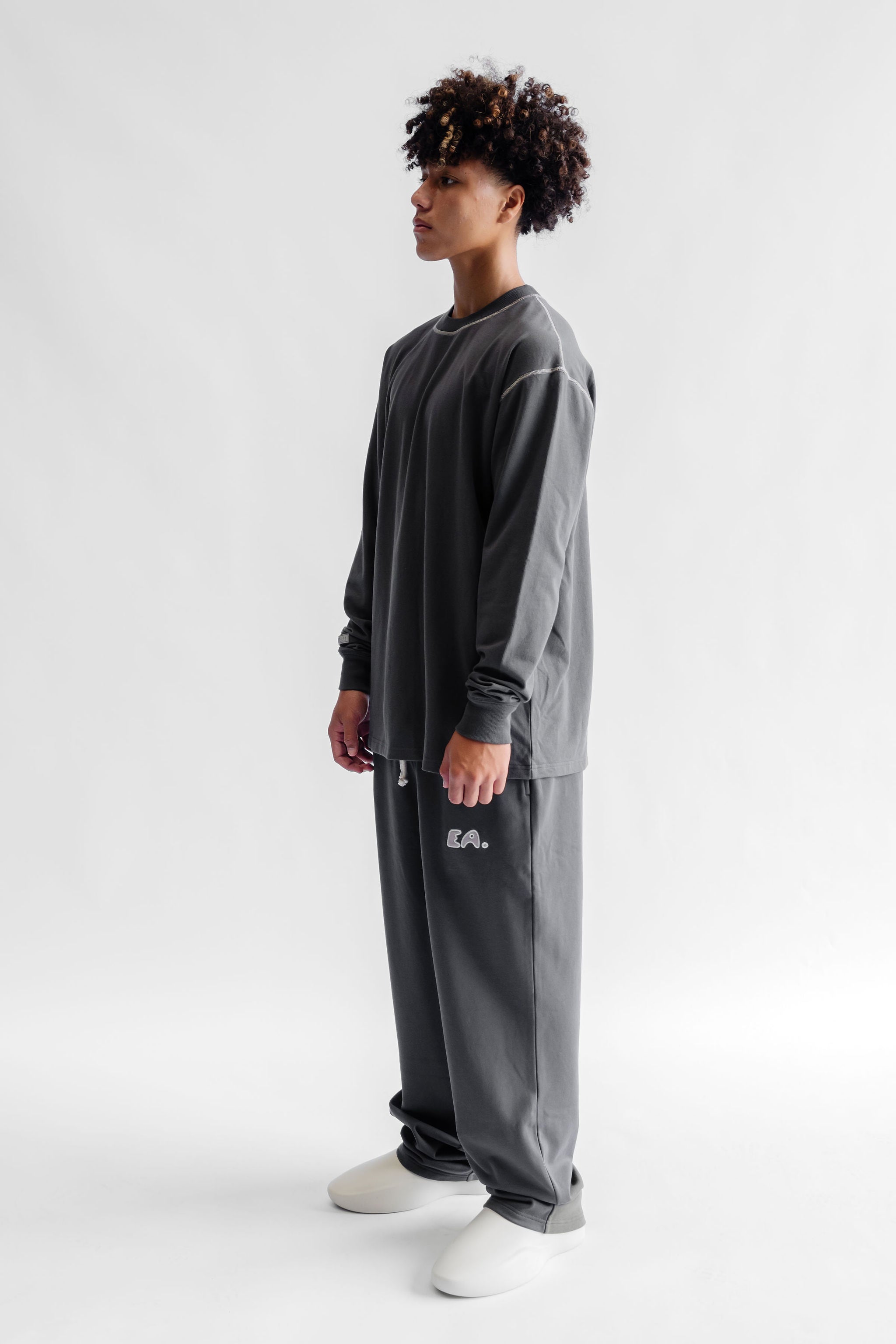 Long Sleeve Cover Stitch Tee - Midnight Grey