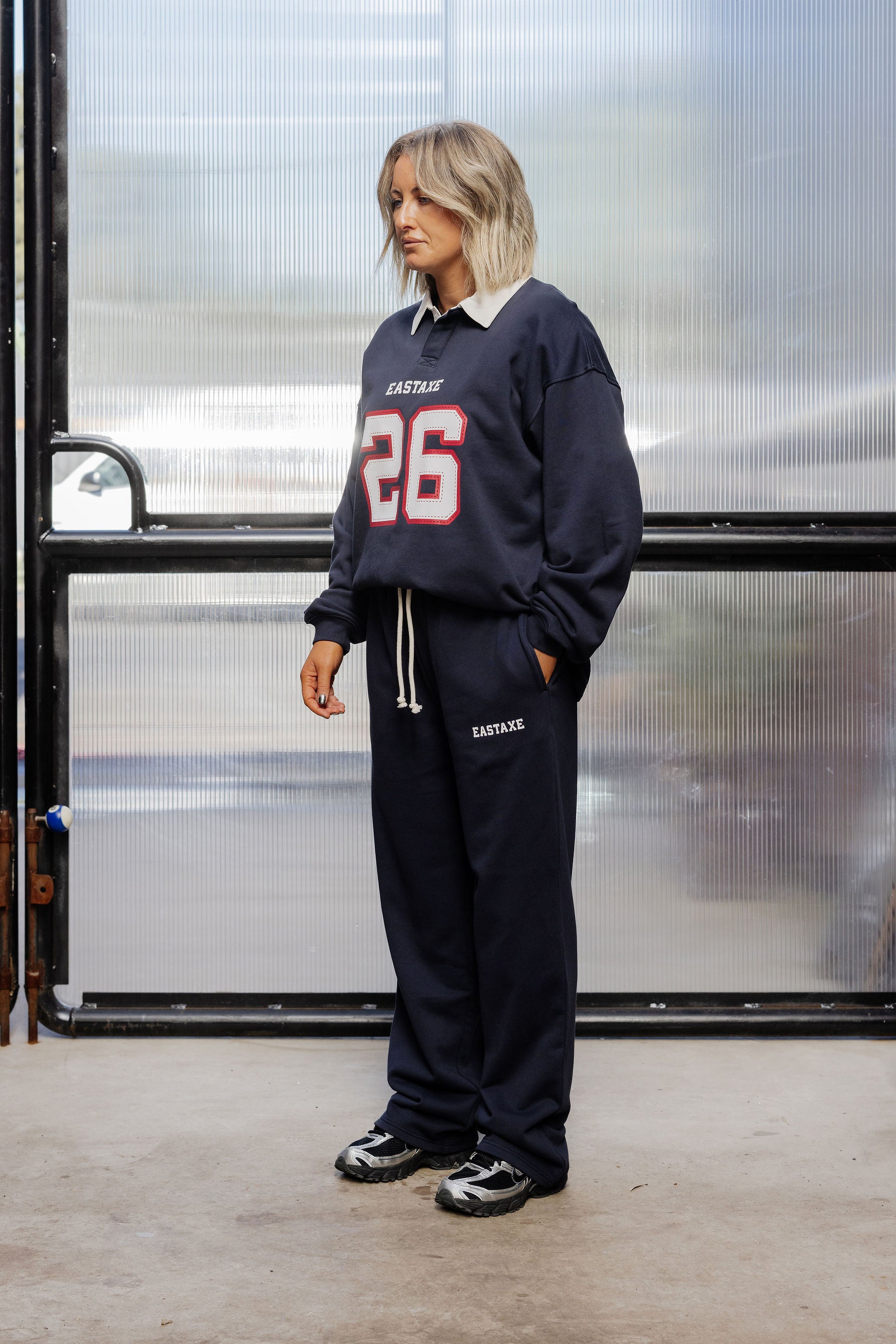 Wide Leg Trackpants - Navy