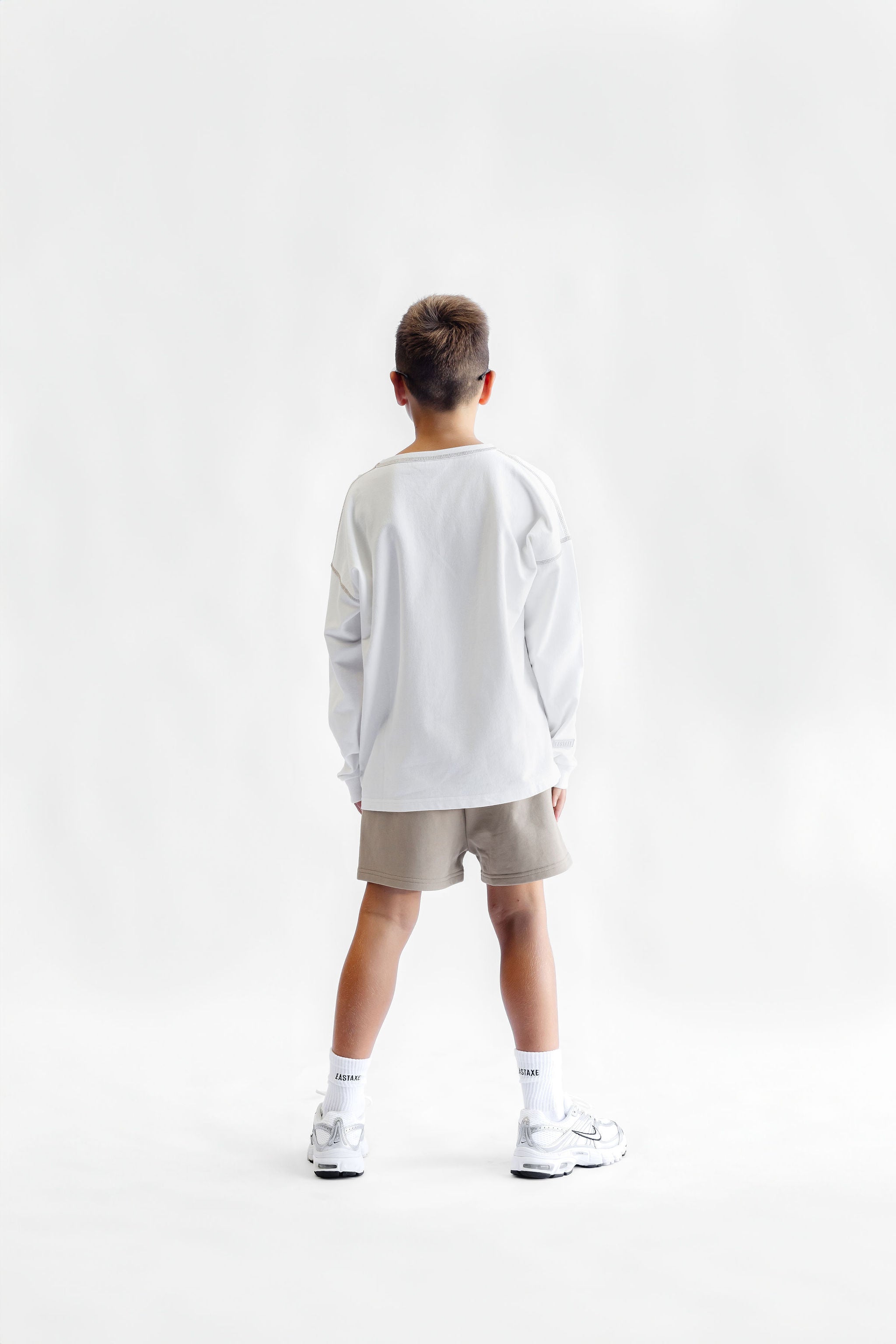 Kids Long Sleeve Cover Stitch Tee - White