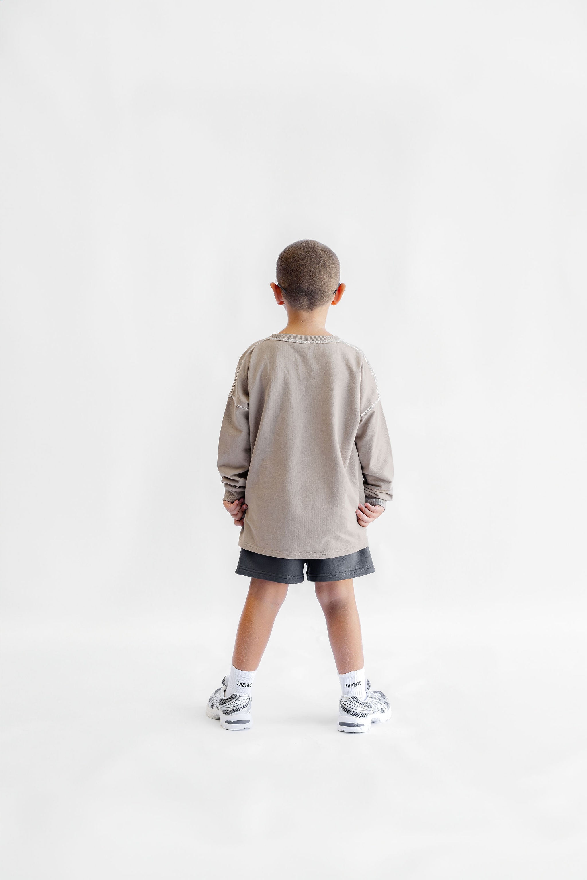 Kids Long Sleeve Cover Stitch Tee - Taupe