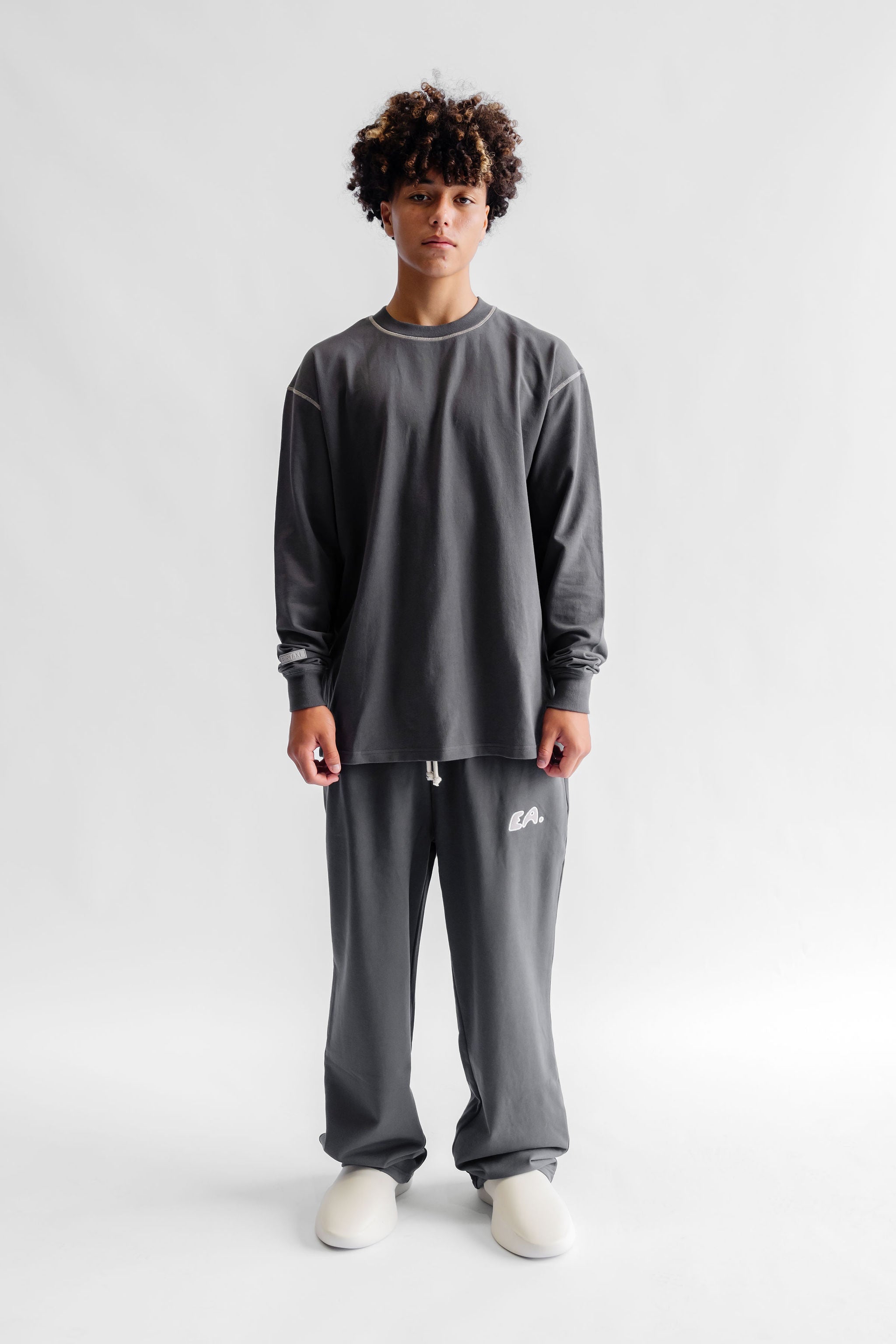 Long Sleeve Cover Stitch Tee - Midnight Grey